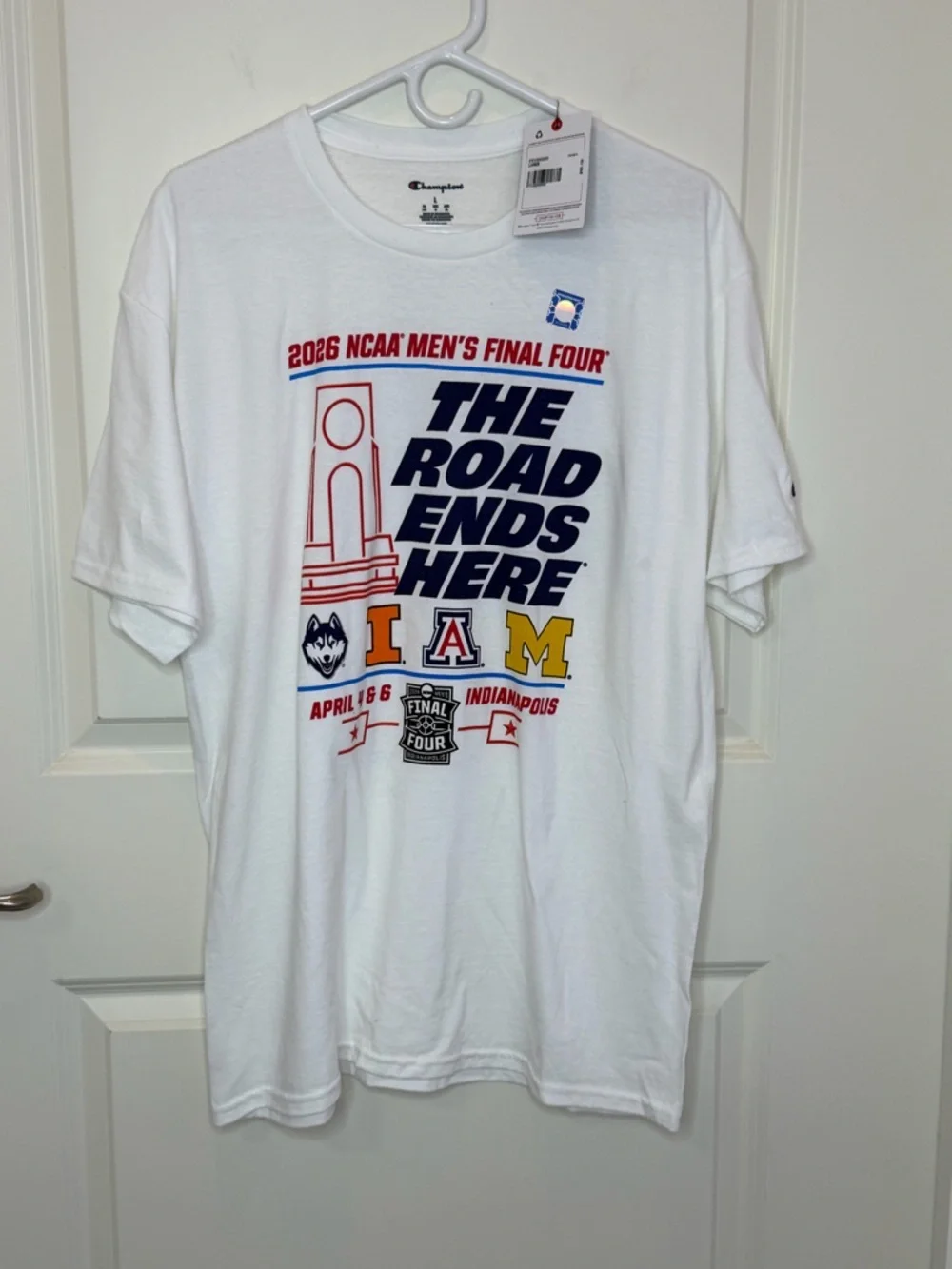 NWT 2026 NCAA Men's Final Four "The Road Ends Here" white t-shirt Sz L - Picture 2 of 9